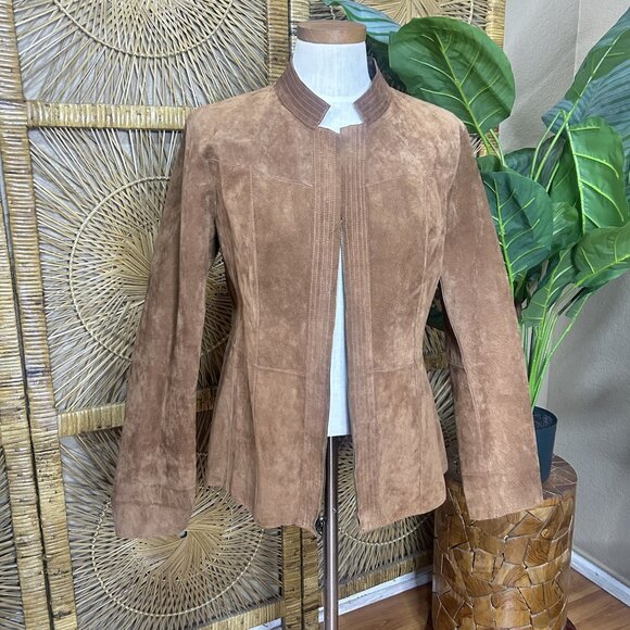 Womens Reversible Leather Jacket Brown Snakeskin Suede Size Medium - Picture 1 of 10